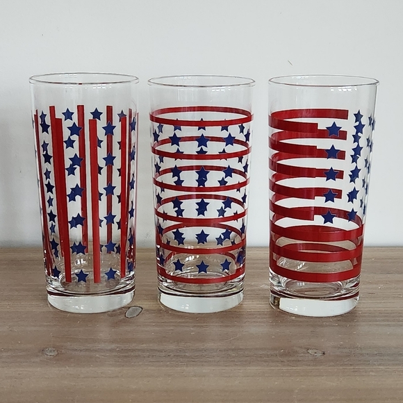 Williams Sonoma Set Of 6 Fourth Of July Patriotic American Flag Glasses 15oz - Picture 1 of 13